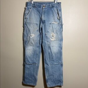 Vintage Carhartt B73 DST 34x32 Loose Original Fit Double Knee Denim Logger Jeans